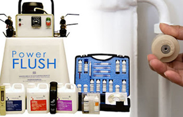 Central heating power flush equipment connected to radiator