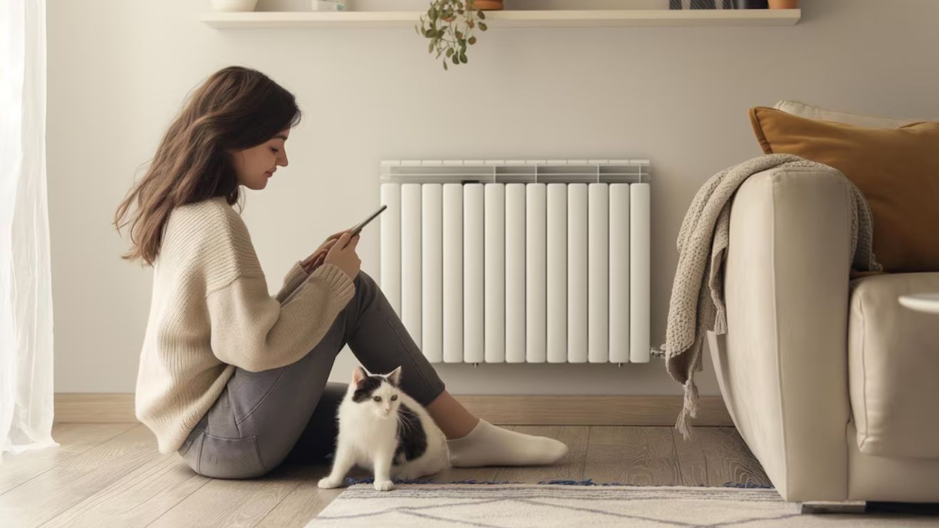 Professional engineer performing a central heating power flush to improve system efficiency and ensure even heat distribution throughout the home.